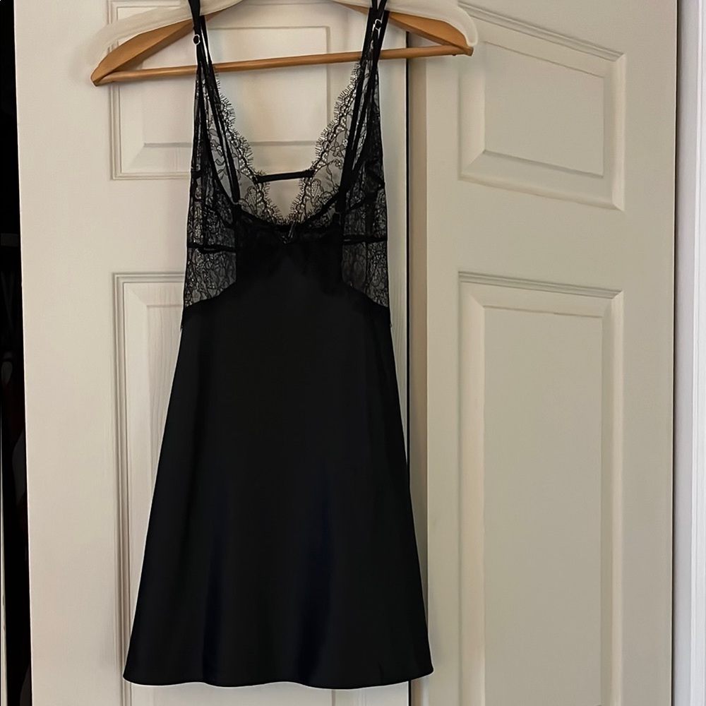 Victoria's Secret Black Lace Trim Sleepwear Slip